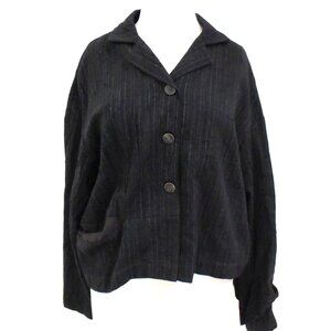 CREA CONCEPT Pinstripe wool blend jacket sz 40 8 M crinkle look charcoal gray